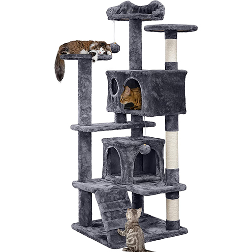 Yaheetech Árbol Rascador para Gatos con Plataforma Torre Escalador para 1-3 Gatos Medianos con Bolas 49x49x138.5cm Gris Oscuro